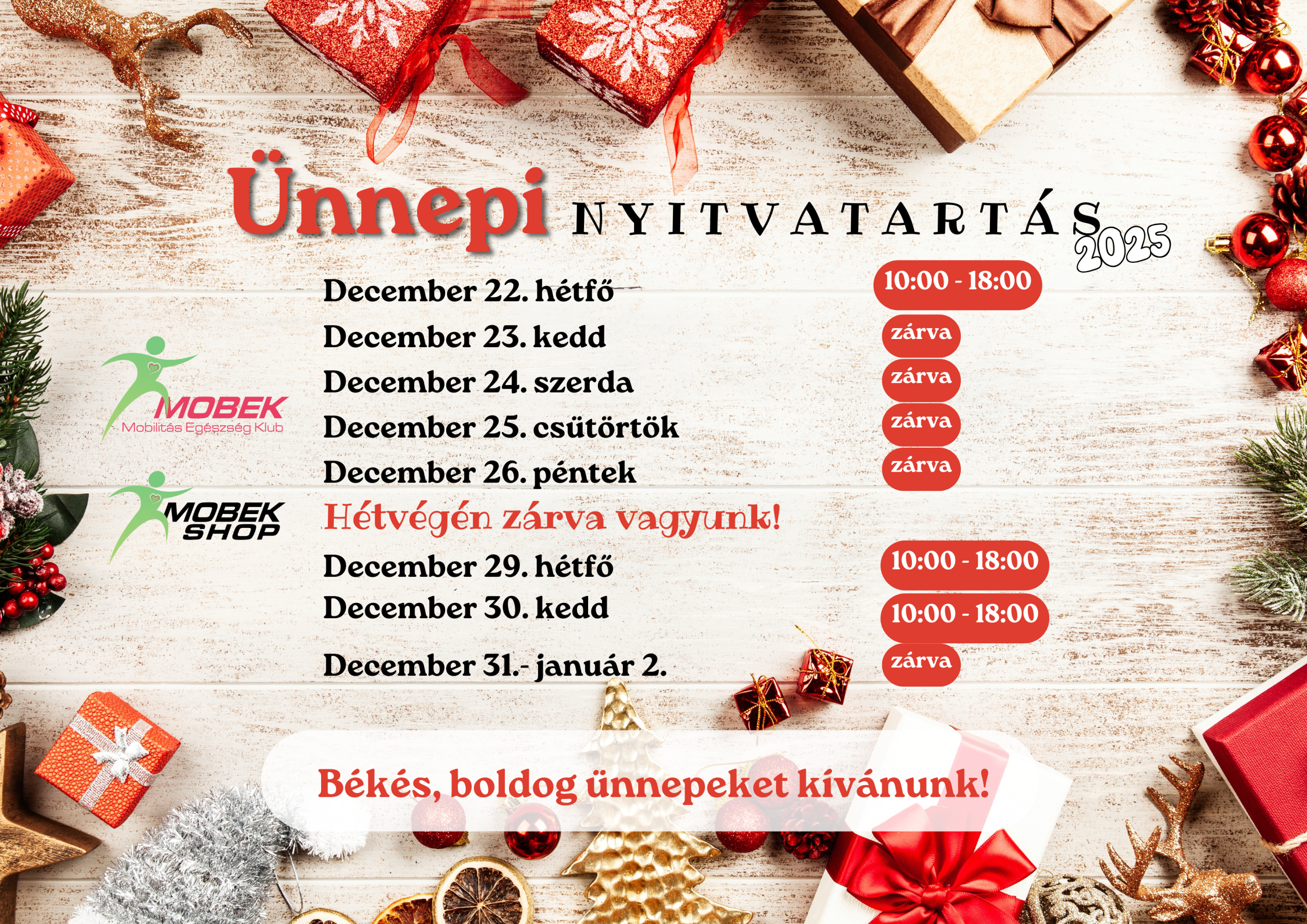 Ünnepi nyitvatartás🎄